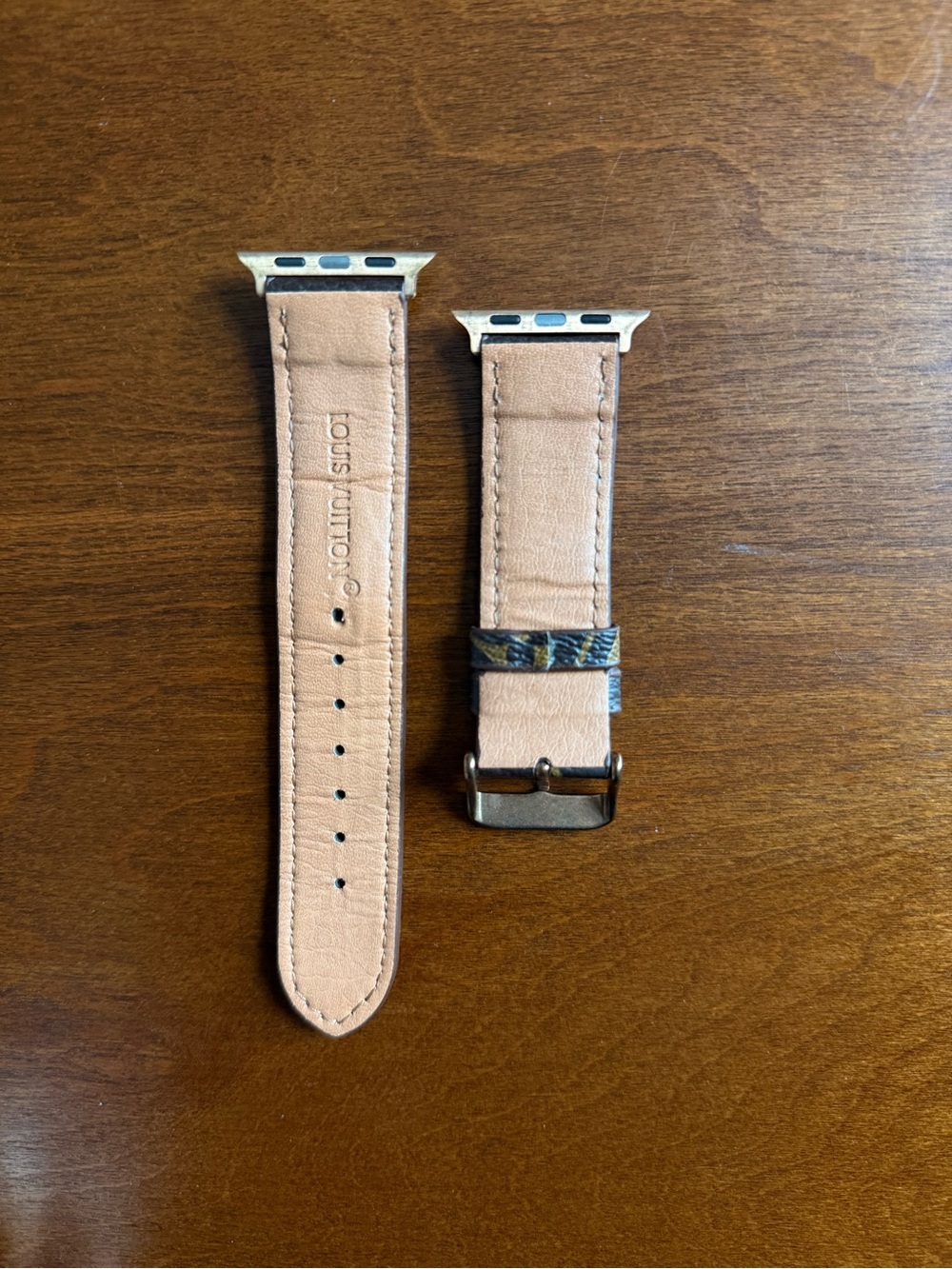 Repurposed LV Monogram Brown and Gold Leather Watch Strap - Picture 2 of 4